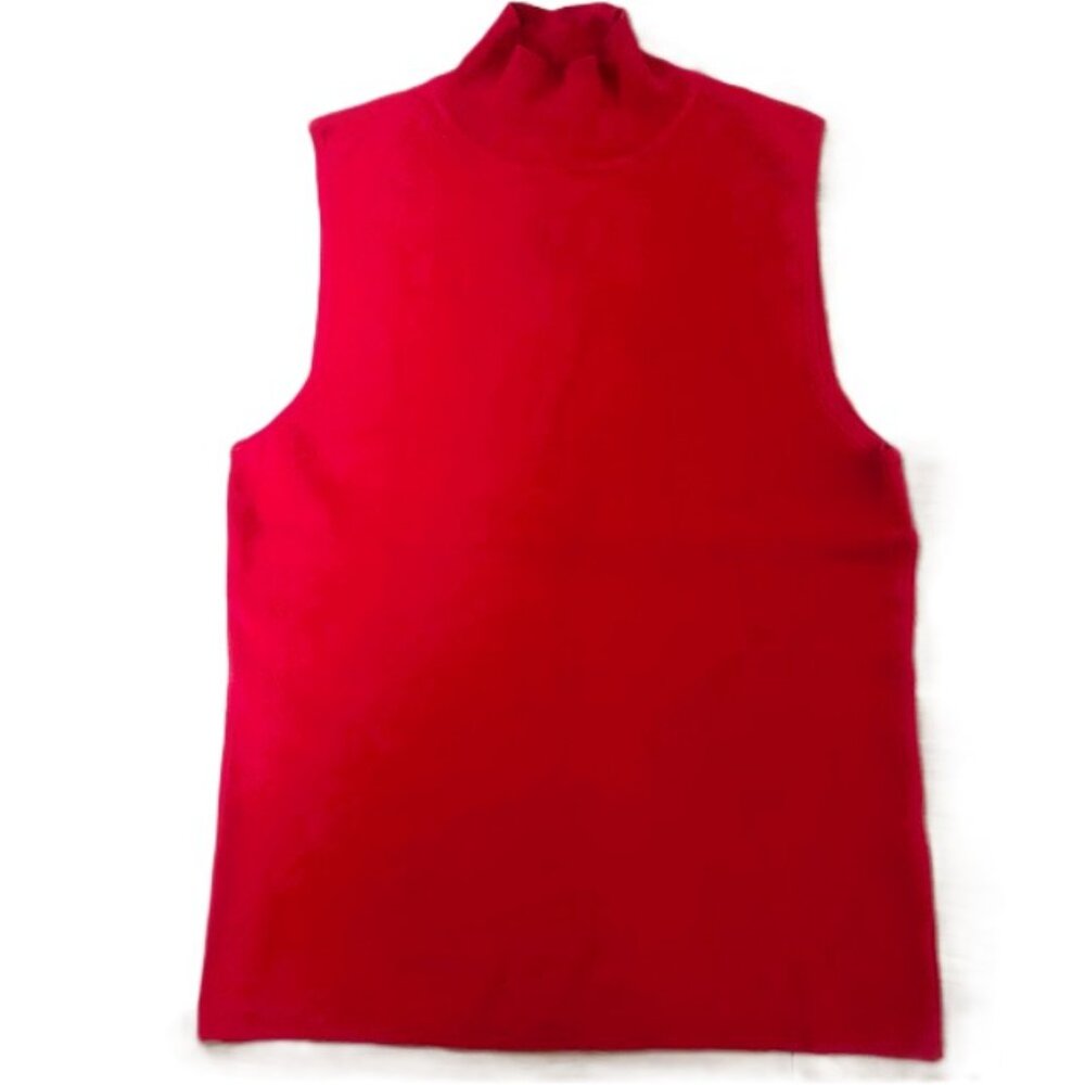 Chicos Vest Pullover Ladies sz 2 Red Mock Neck Silk Blend Knit Read